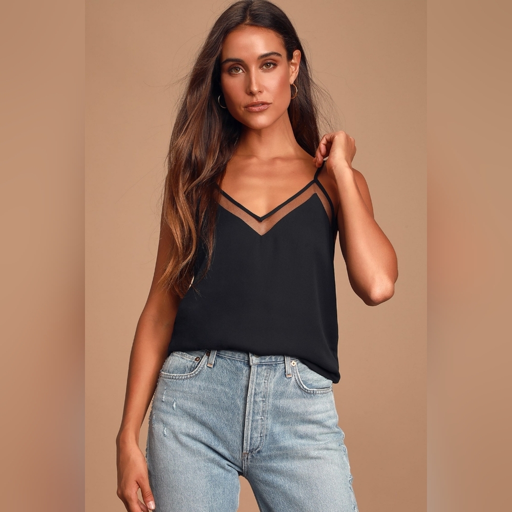 Lulu's Sweet Fling Black Mesh Tank Top Size Small